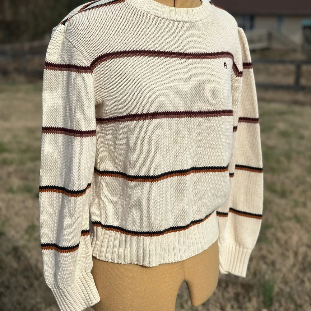 Vintage Etienne Aigner sweater. Cream. Striped. Granny sweater. Boho sweater - Picture 3 of 6